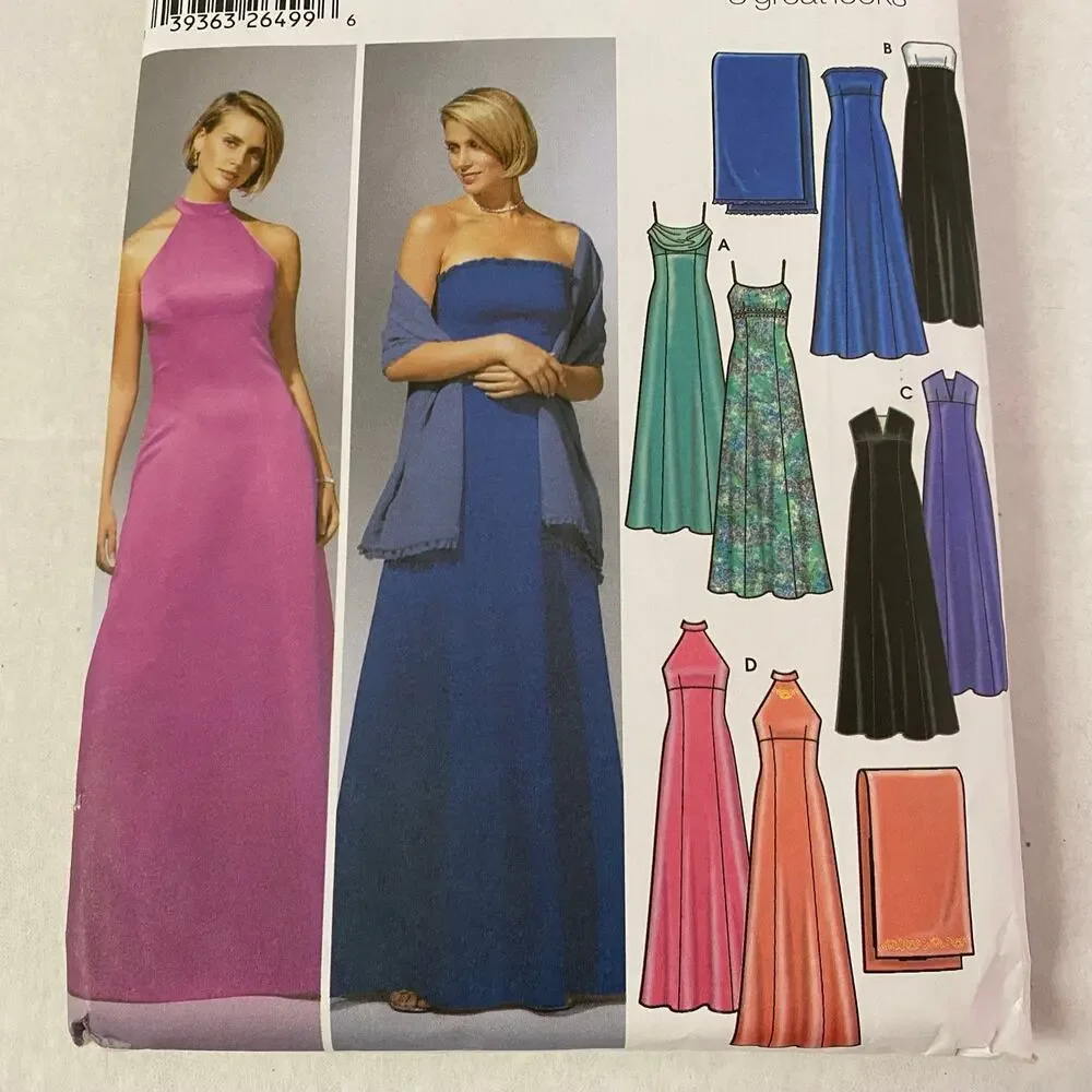 Simplicity 5586 Evening Gown Sewing Pattern Size 8 10 12 14 Formal Vintage UNCUT